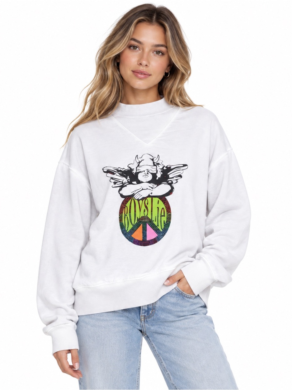 Boys Lie Cherub Peace Graphic White Sweatshirt Y2K Streetwear Size M/L